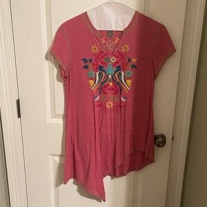 Double D Ranch Pink Embroidered Asymmetrical Tee